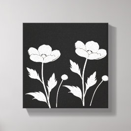 Witte Bloemen op Black Wall Art | Minimalistische  Canvas Afdruk