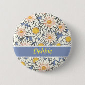 Witte bloemen op blauw ronde button 5,7 cm (Voorkant)