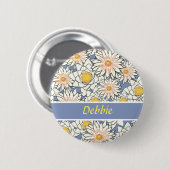 Witte bloemen op blauw ronde button 5,7 cm (Voorkant /achterkant)