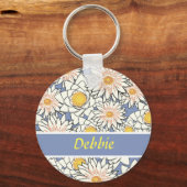 Witte bloemen op blauw sleutelhanger (Voorkant)