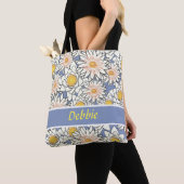 Witte bloemen op blauw tote bag (Dichtbij)