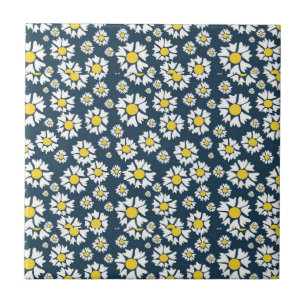 witte bloemen op blauw van de marine tegeltje