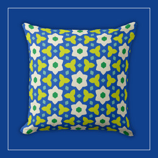 Witte bloemen op blauwe en groene geometrische blo kussen