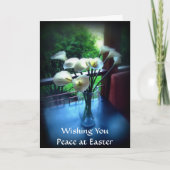 Witte Bloemen op Blauwe Lijst met Uw Bericht Feestdagen Kaart (Voorkant)