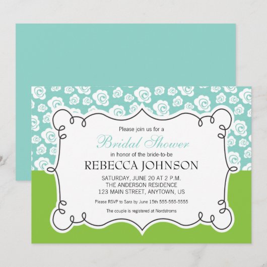 Witte bloemen op Blauwgroen en groen Vrijgezellenf Kaart (Voorkant / Achterkant)