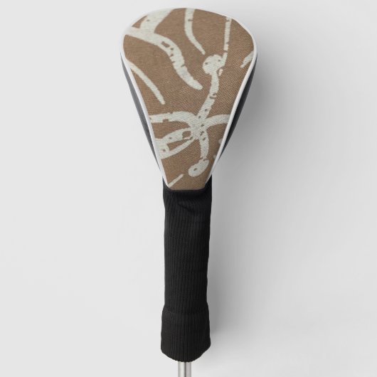 Witte bloemen op bruin golfheadcover (Voorkant)