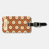 Witte Bloemen op Bruin Ogee Custom Bagagelabel (Voorkant horizontaal)