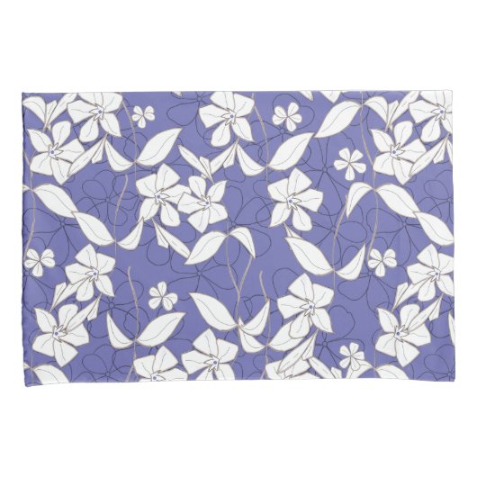 Witte bloemen op de Kussensloop Periwinkle (Voorkant-Rechts)