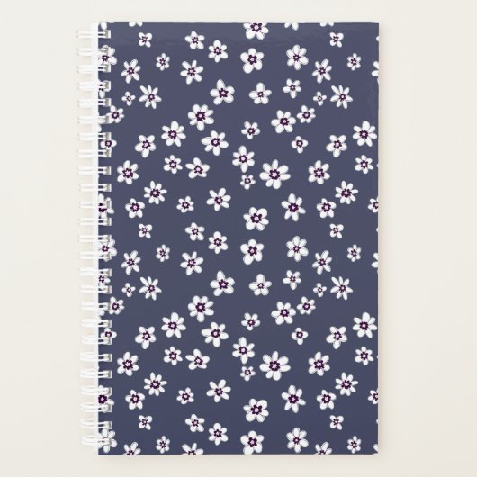 Witte bloemen op denim blauwe planner (Voorkant)