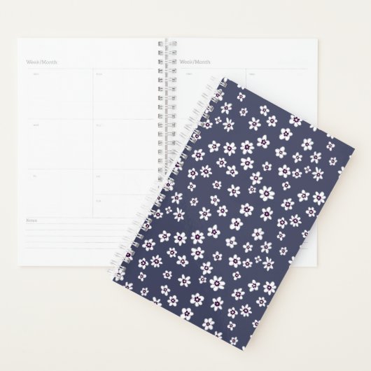 Witte bloemen op denim blauwe planner (Display)
