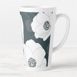Witte bloemen op donkere Blauwgroen latte Mok