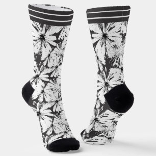 Witte bloemen op donkergrijs sokken