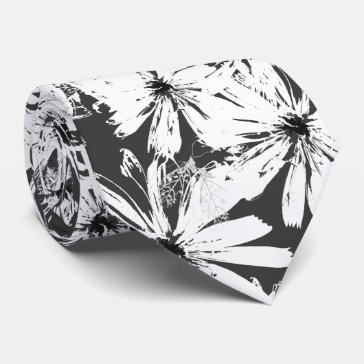 Witte bloemen op donkergrijs stropdas (Opgerold)