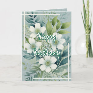 Witte bloemen op een achtergrond van groene blader kaart