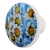 Witte Bloemen op een blauwe achtergrond Keramische Knop (Rechts)