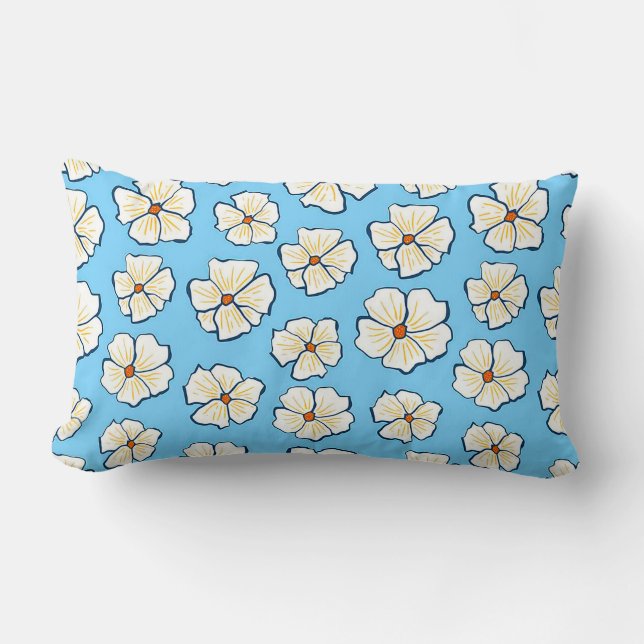 Witte bloemen op een blauwe achtergrond kussen (Voorkant)