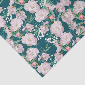 Witte bloemen op een Blauwgroen achtergrond Bloeme Tissuepapier (Detail)