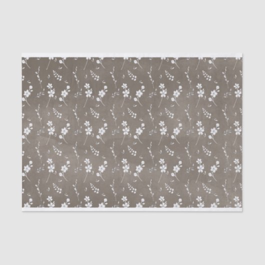 Witte bloemen op een bruine achtergrond tissuepapier (Voorkant)