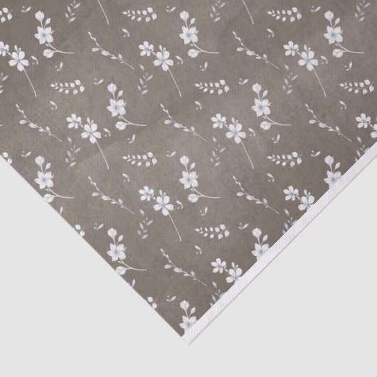 Witte bloemen op een bruine achtergrond tissuepapier (Detail)