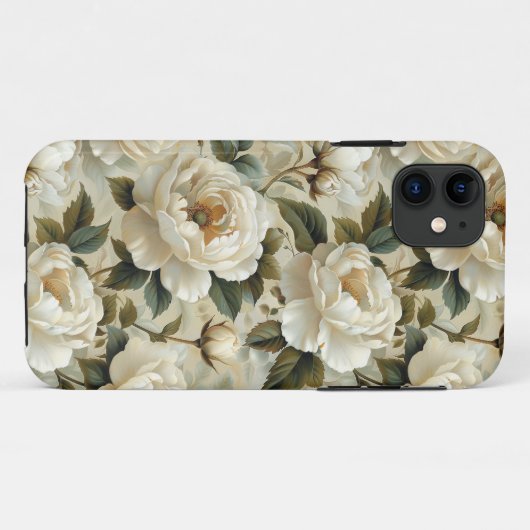 Witte bloemen op een crème achtergrond. Case-Mate iPhone case (Achterkant (horizontaal))