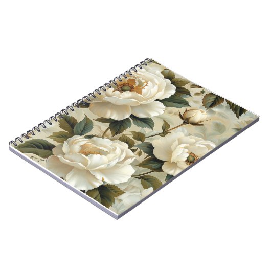 Witte bloemen op een crème achtergrond. notitieboek (Linkerzijde)