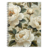 Witte bloemen op een crème achtergrond. notitieboek (Voorkant)