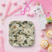 Witte bloemen op een crème achtergrond. papieren bordje (Feest)