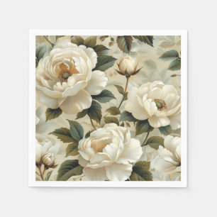 Witte bloemen op een crème achtergrond. servet