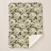 Witte bloemen op een crème achtergrond. sherpa deken (Voorkant)
