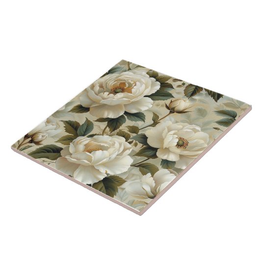 Witte bloemen op een crème achtergrond. tegeltje (Zijkant)