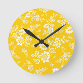Witte bloemen op een gele lente achtergrond ronde klok