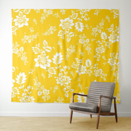 Witte bloemen op een gele lenteachtergrond wandkleed