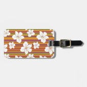 Witte bloemen op een gestreepte achtergrond bagagelabel (Voorkant horizontaal)
