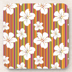 Witte bloemen op een gestreepte achtergrond bier onderzetter