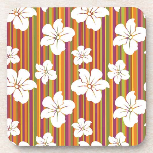 Witte bloemen op een gestreepte achtergrond bier onderzetter (Voorkant)