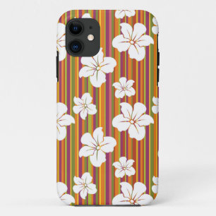 Witte bloemen op een gestreepte achtergrond iPhone 11 hoesje