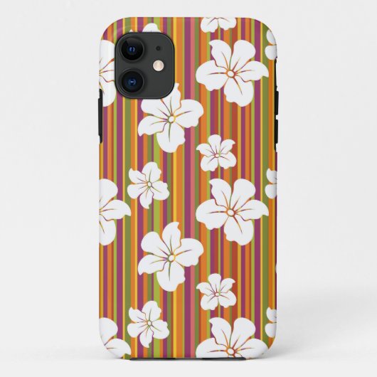 Witte bloemen op een gestreepte achtergrond Case-Mate iPhone case (Achterkant)