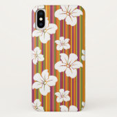 Witte bloemen op een gestreepte achtergrond Case-Mate iPhone case (Achterkant)