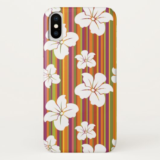 Witte bloemen op een gestreepte achtergrond Case-Mate iPhone case (Achterkant)