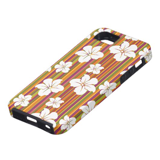 Witte bloemen op een gestreepte achtergrond Case-Mate iPhone case (Onderkant)