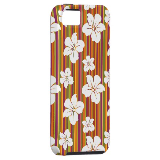 Witte bloemen op een gestreepte achtergrond Case-Mate iPhone case (Back/Rechts)