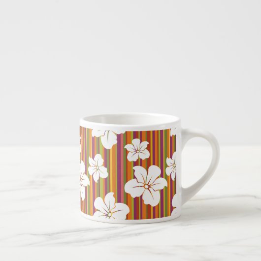 Witte bloemen op een gestreepte achtergrond espresso kop (Rechts)