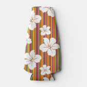 Witte bloemen op een gestreepte achtergrond flesjeskoeler (Voorkant)