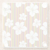 Witte bloemen op een gestreepte achtergrond glazen onderzetter (Achterkant)