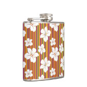 Witte bloemen op een gestreepte achtergrond heupfles (Rechts)