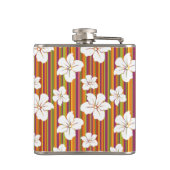 Witte bloemen op een gestreepte achtergrond heupfles (Achterkant)