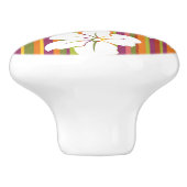 Witte bloemen op een gestreepte achtergrond keramische knop (Zijkant)