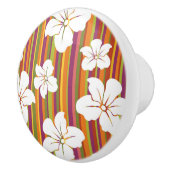 Witte bloemen op een gestreepte achtergrond keramische knop (Rechts)