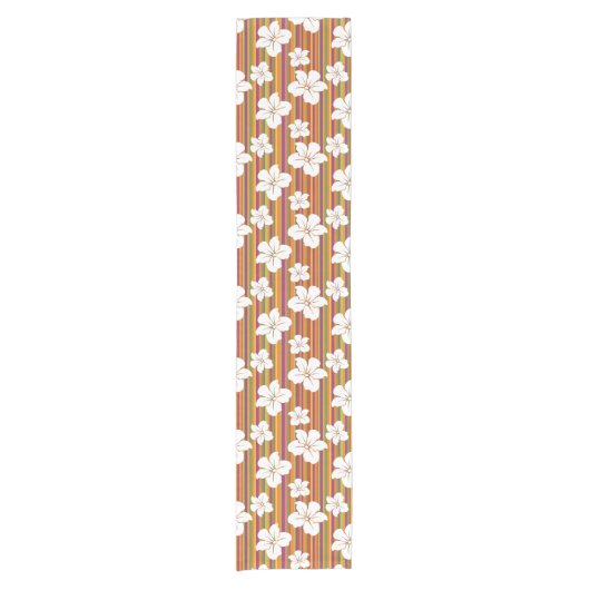 Witte bloemen op een gestreepte achtergrond korte tafelloper (Voorkant)