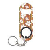 Witte bloemen op een gestreepte achtergrond mini flessenopener (Voorkant)